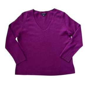 41 Hawthorn Womens 100% Cashmere V-Neck Relaxed Fit Sweater Magenta Large